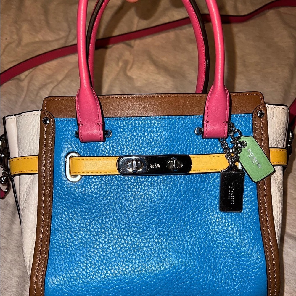 Coach Swagger Carryall In Rainbow Colorblock Leather